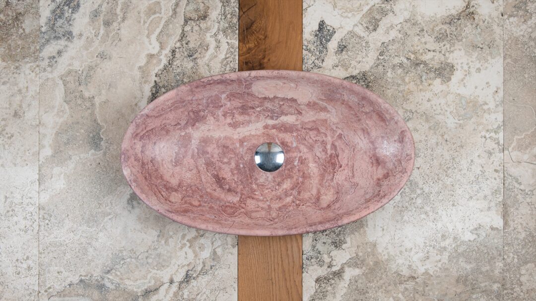 Elipse rc tr rc lavello rosa in travertino per bagno