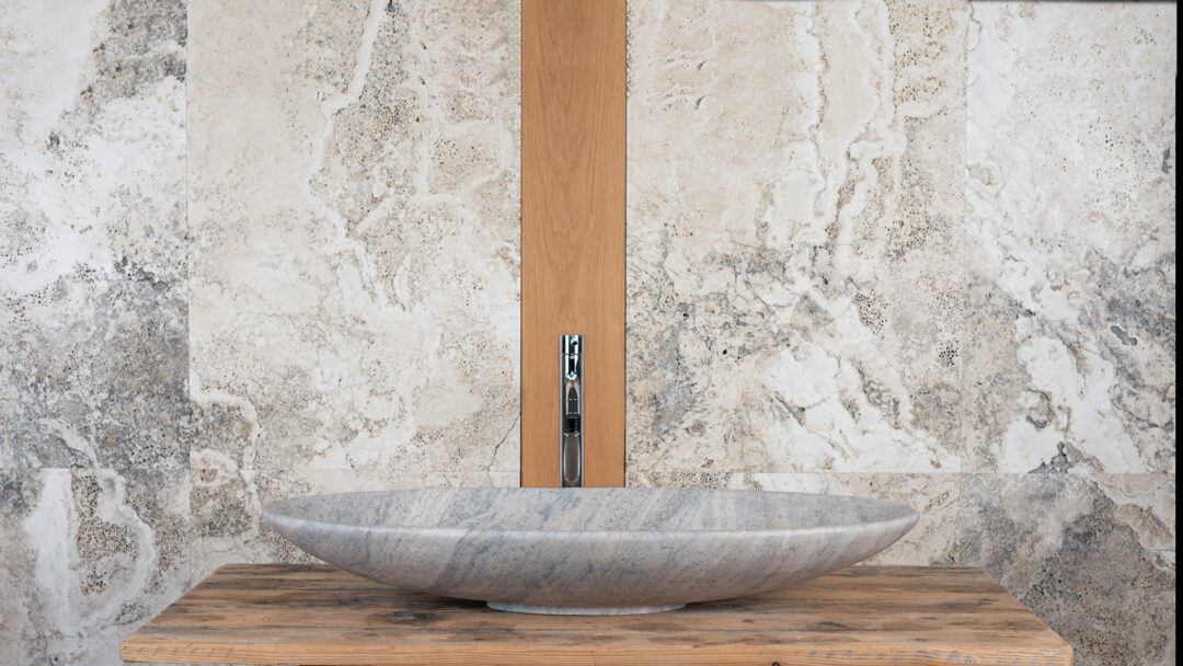 Lavabo ellitico, in travertino PDR026 ICE “Elipse ”