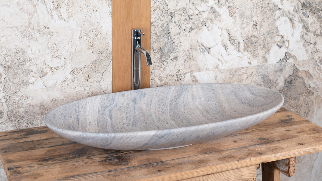Elliptical sink, in travertine PDR026 ICE “Elipse”