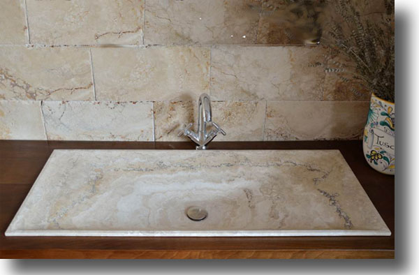 Lavabo rettangolare in Pietra di Rapolano, modello Greve