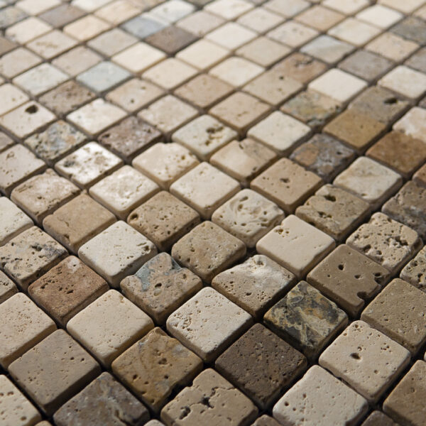 Mosaico in travertino “1,5×1,5 Tuscany Mix” Ciottolo