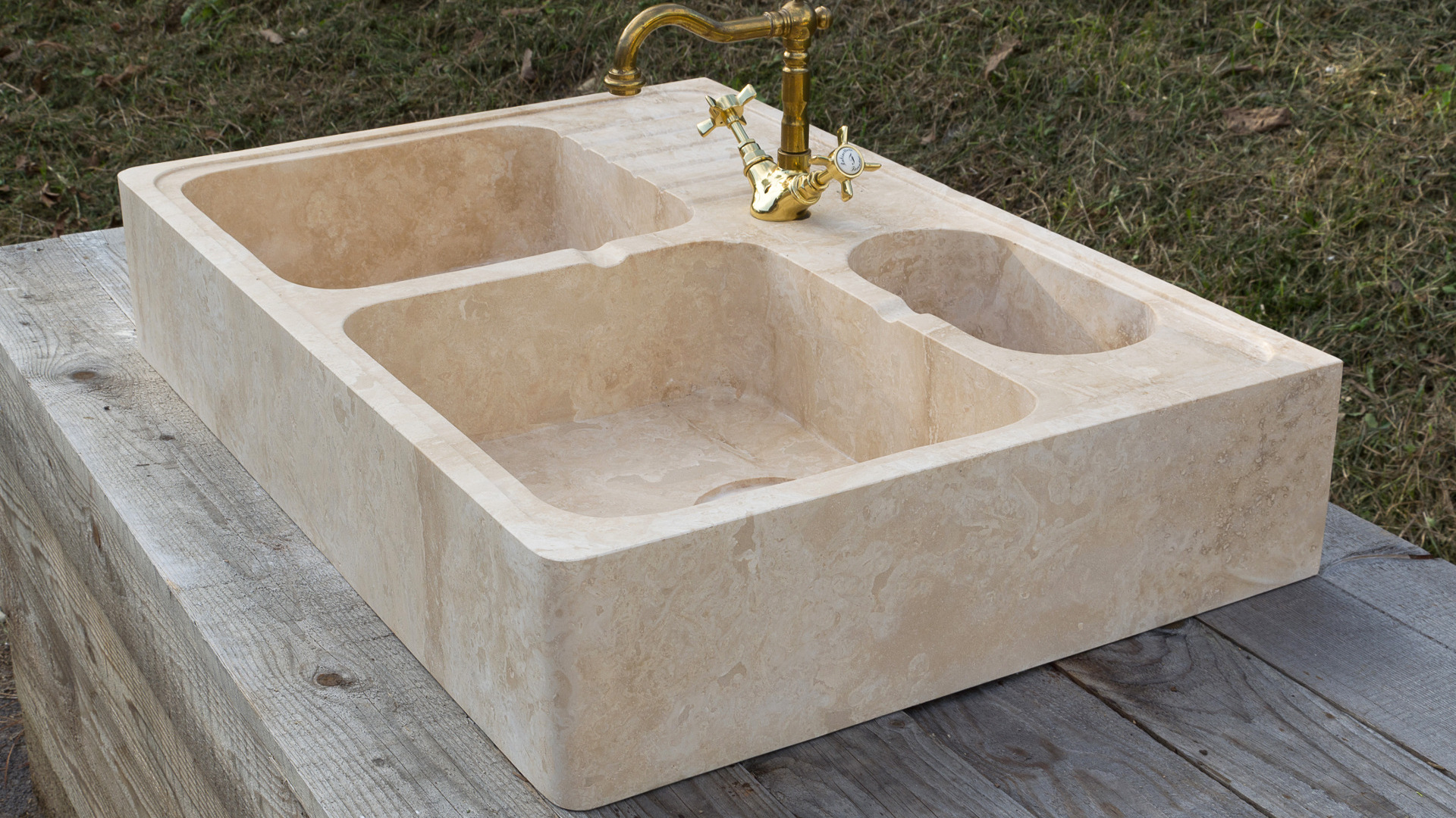 Travertine Sink &ldquo;Triple Basin&rdquo;