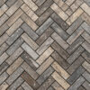 Travertine mosaic zebra black "small herringbone black" polished grout