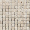 Mosaik auf Netz mit kleinen quadratischen Fliesen aus weißem Travertin