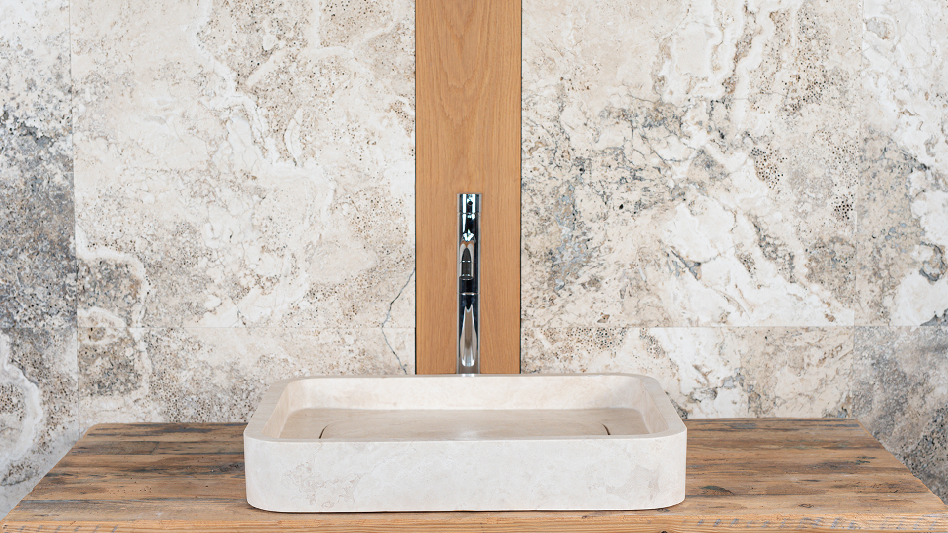 Lavabo rettangolare in travertino &ldquo;Piatto&rdquo;