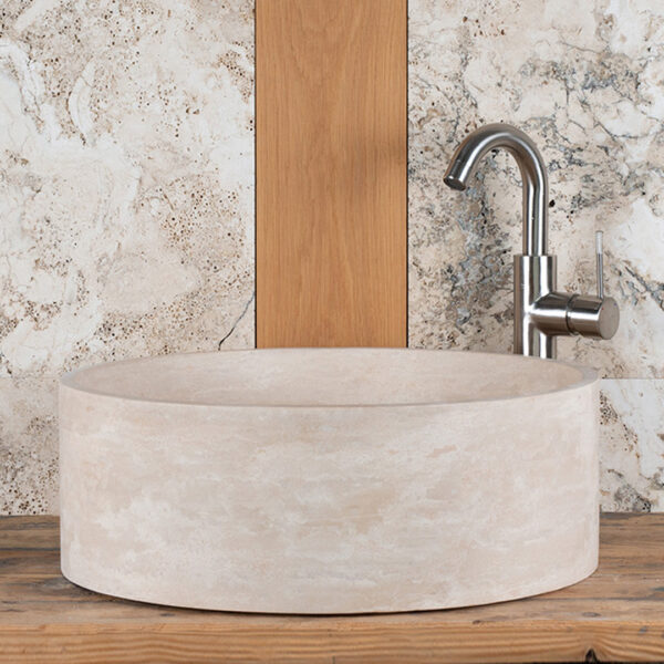 Lavabo rotondo in travertino “Tonda Slim”