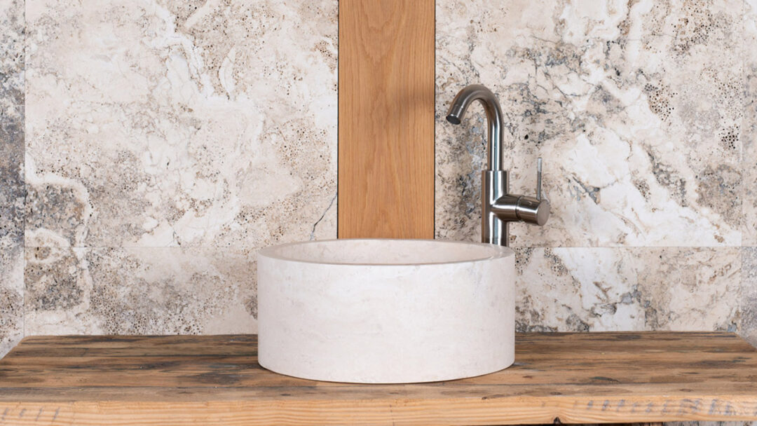 Lavabo piccolo in travertino Tondino