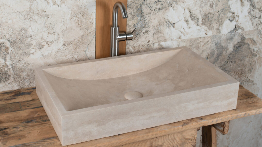 Lavabo rettangolare in travertino Wave