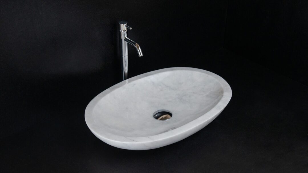 Lavabo ovale in marmo Bianco
