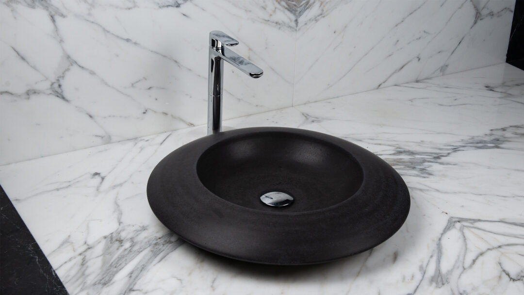 Lavabo rotondo in basalto nero da appoggio Enterprise BS