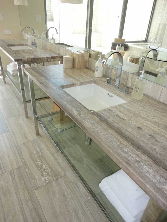 Top lavabo in travertino Silver Zebra