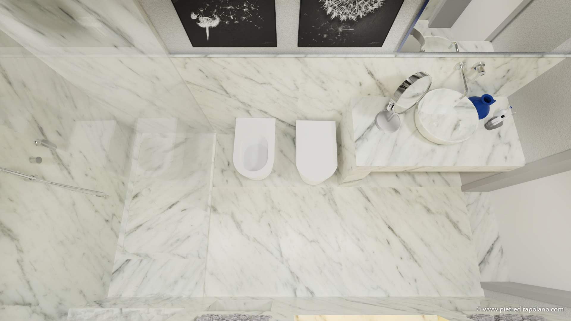 Bagno camino bianco carrara