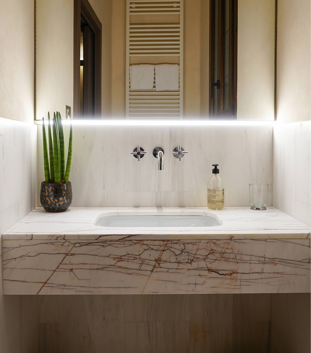 Marmo - Piani - Bagno - Banco Alba - Palazzo Tintori Gaden - Ilaria Sassolini PIANI LAVABO IN MARMO