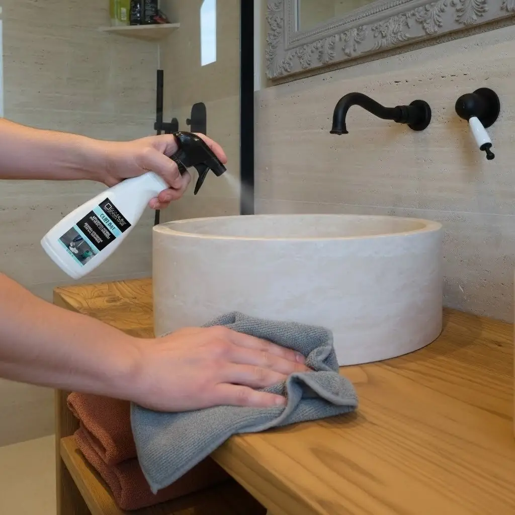 Pulizia-ordinaria-lavabo-in-travertino-con-detergente-1