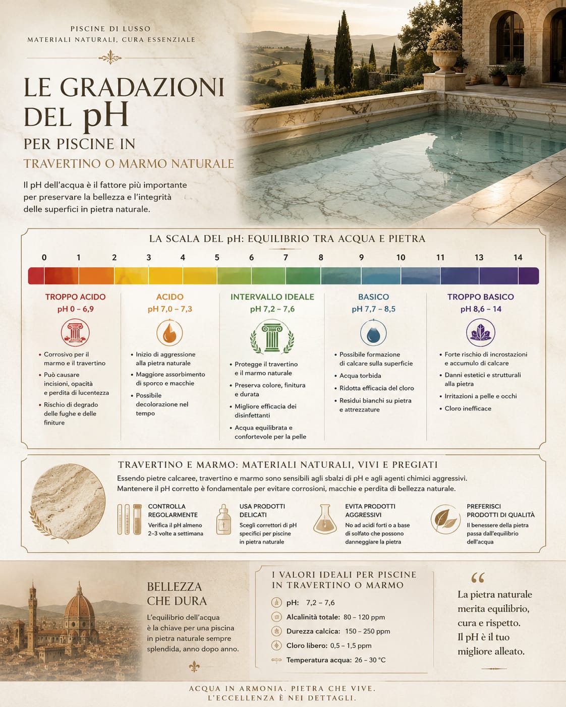 Gradazione PH piscine marmo e travertino